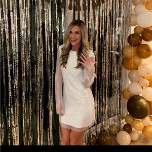 12th Tribe Anna White Rhinestone Mesh Mini Dress